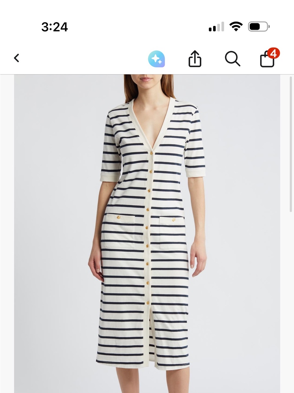 Frame White & Black Striped Button-Front Midi Dress